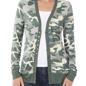 Green Camo Snap Front Cardigan